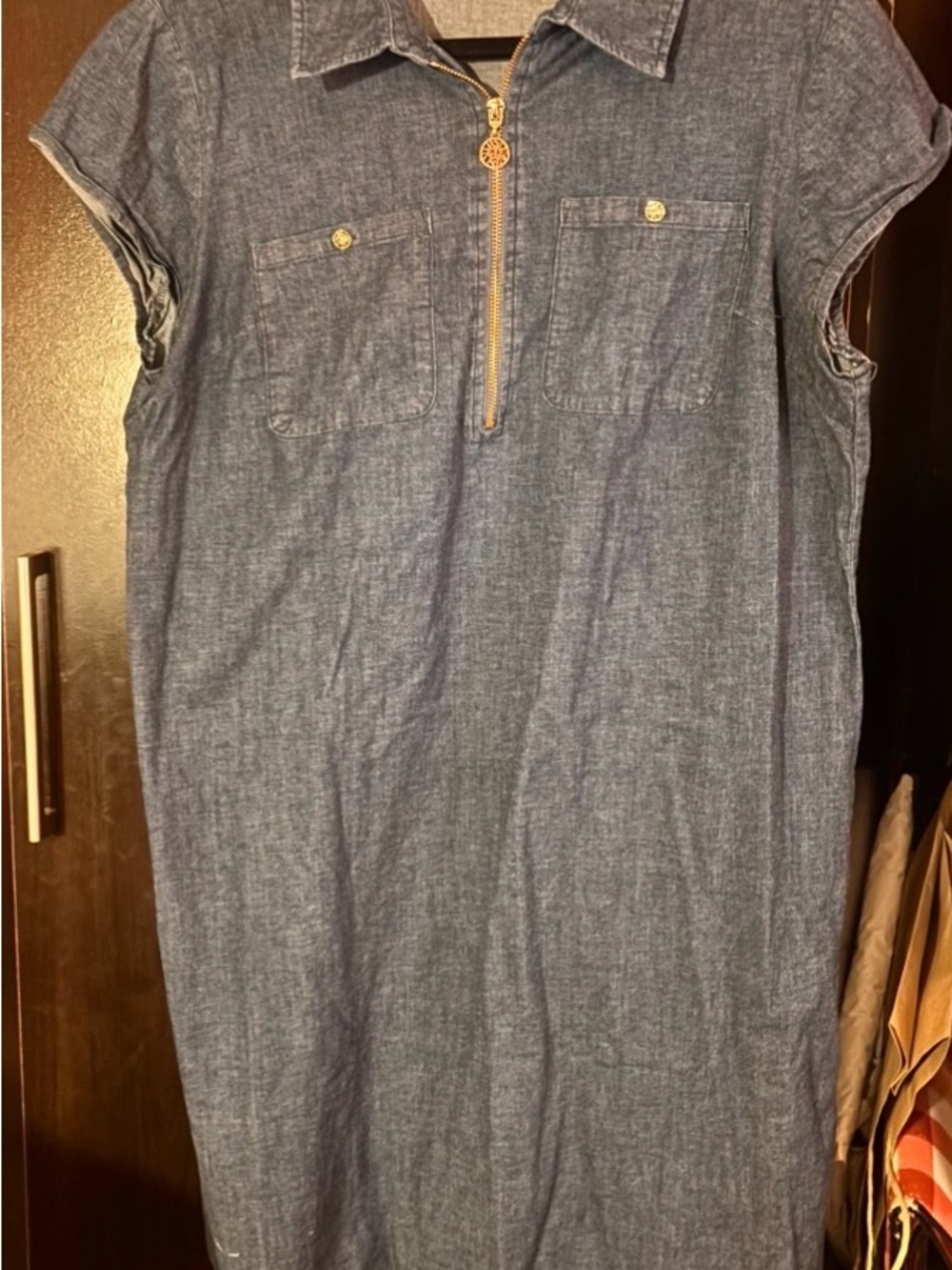 Anne Klein Blue Chambray Zip-Front Shirt Dress